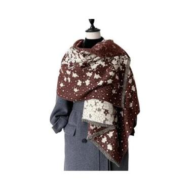 Imagem de Lenço De Pashmina Engrossado Floral De Dois Lados Feminino Xale De Cax