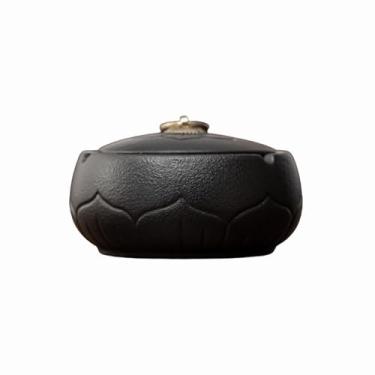 Imagem de Cinzeiros de mesa com tampa cinzeiro de mesa de cerâmica criativa clássico retro estilo de fumar para uso doméstico escritório ornamentos (tamanho: Black E)
