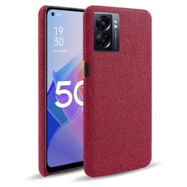 Imagem de Capa para OPPO A57 5G,Capa desenhada em lona,Case Protetora Ultrafina com Empunhadura Macia,Design em Tecido Antichoque e Antiarranhões-Red