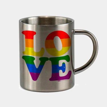 Imagem de Caneca de Inox Premium Prateada 400ml LGBT LOVE ARCO IRIS - Criatics