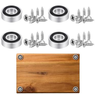 Imagem de Yaocom 4 peças de pés de tábua de corte de aço inoxidável com almofadas antiderrapantes 1,18 x 0,39 polegadas, pernas de placa com borracha de silicone e kit de parafusos para corte inacabado de
