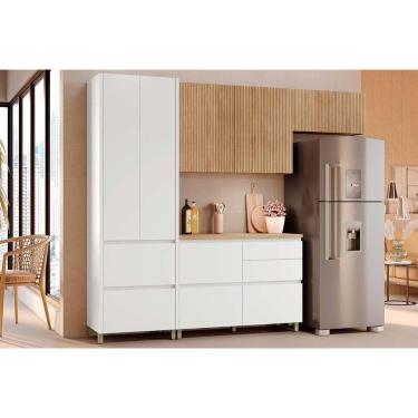Imagem de Kit de Cozinha Completa 4 Peças Rainha (2Aéreos+1Balcão+1Paneleiro) C4P158 Branca/Nature - Nesher