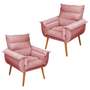 Imagem de Kit 02 Poltronas Decorativas Modernas Sala e Recepção Monza Pés Palito Veludo Rosé - Abmaza