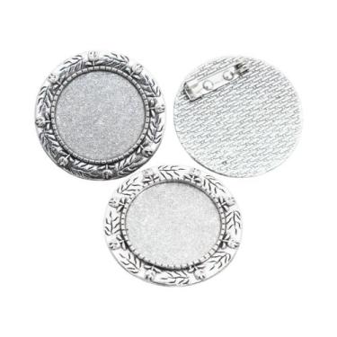 Imagem de Broche de Bronze Banhado a Prata - Estilo Folhas - 5 Peças com Base pa