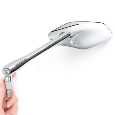 Imagem de KiWAV Espelhos de motocicleta Medusa alumínio cromado polido lente azul antirreflexo elegante fino pequeno M10 5/40.6 cm parafusos acessórios pacote de par esquerdo e direito