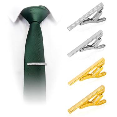 Imagem de Roctee Conjunto de 4 clipes de gravata curtos para homens, 3,5 cm, prendedor de gravata preto dourado e prendedor de gravata para gravatas curtas, gravatas finas e masculinas, 1.4in, Metal não