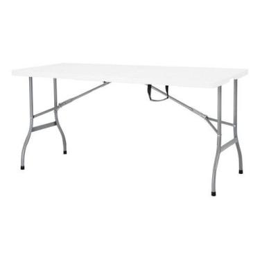 Imagem de Mesa Dobravel 150x74 Cm Plastico Branca Compacta Tipo Maleta - Klimber