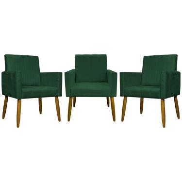 Imagem de Kit 3 Poltronas Decorativas Confortáveis Mari - Verde Suede