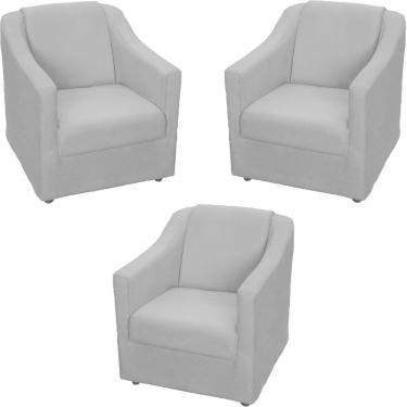Imagem de Kit 3 Poltronas Mila Pé De Plástico Cromado - Cinza Suede