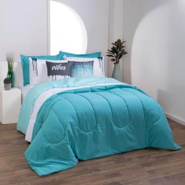 Imagem de Kit 7 Pçs Edredom Casal King Colorful Linho e Hipercal 400 Fios (VERDE)