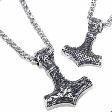 Imagem de Colar Martelo de Thor Prateado em Aço Inoxidável – Corrente Prata Pingente Mjolnir – Cordão Viking Masculino Nórdico Simbolo Odin – Presente Mitologia Nórdica e Amuleto de Proteção para Presente
