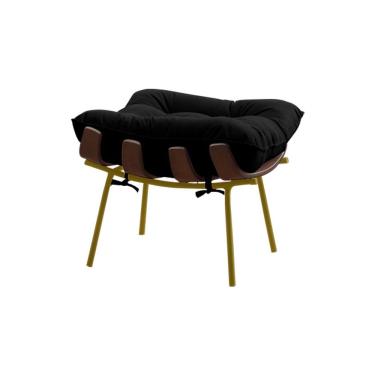 Imagem de Puff Sala de Estar Abel Base de Madeira Dourada Veludo Preto