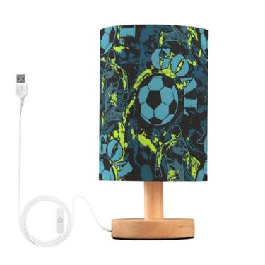 Imagem de Joisal Luz noturna abstrata de cabeceira grunge de futebol, candeeiro de mesa moderno com porta USB, lâmpada de quarto, pequenas lâmpadas decorativas