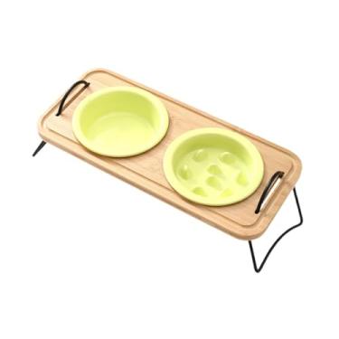Imagem de Baoblaze Tigelas elevadas de cerâmica para cães, comedouros para animais de estimação com suporte, economizador de espaço, tigela moderna e elegante para, Amarelo