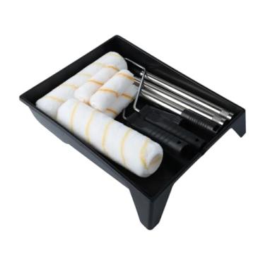 Imagem de FLCPJGV Kit de rolo de pintura, bandeja de tinta, suprimentos leves para pintura doméstica, capas de rolo com moldura para paredes de móveis de concreto