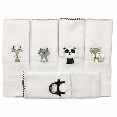 Imagem de Conjunto 5 Fraldas para Bebê Cremer Luxo Bordado Woodland Branco/Cinza, Biramar Baby, Cinza