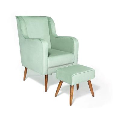 Imagem de Poltrona De Amamentação C/ Puff Pés Palito Veludo Verde - Lahome Decor