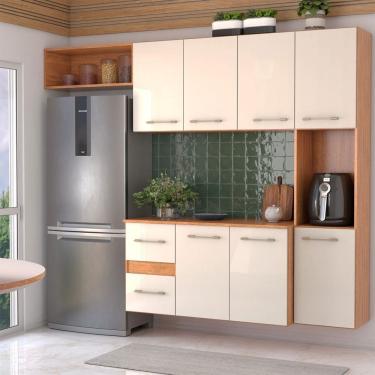 Imagem de Armário de Cozinha com Balcão Maitê 7 Portas 2 Gaveta Cinamomo/Off White - Panorama Móveis