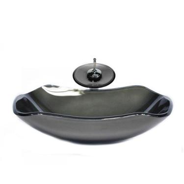 Imagem de Cuba de vidro abaulada 51cm grafite + valvula + torneira cascata - Cub