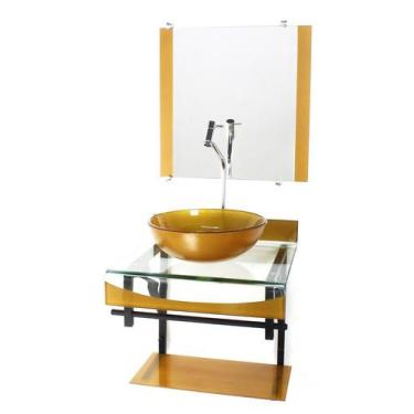 Imagem de Gabinete de vidro 40cm para banheiro curvado duplo pp cuba redonda dou