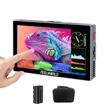 Imagem de FEELWORLD Pacote de bateria P6X 14.0 cm + estojo de transporte monitor de vídeo DSLR ultra brilhante de 1000 nits com estrutura de alumínio premium, entrada HDMI 4K, suporte 3D LUT, monitor de campo