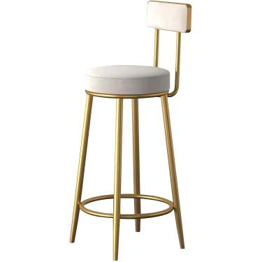 Imagem de Bancos de barra de altura do balcão de veludo, bancos redondos altos com pernas de metal nas costas e ouro, cadeiras de barra para a sala de estar de pub da ilha de cozinha, branco, altura s