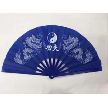 Imagem de Leque Oriental Grande Dança Kung Fu Tai Chi Chuan (Azul com dragão)