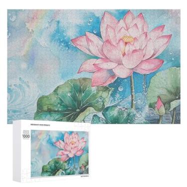 Imagem de Quebra-cabeça para adultos 1000 peças quebra-cabeça desafiador flor na água imagens quebra-cabeça com letras na parte de trás quebra-cabeça personalizado perfeito para noites de jogo