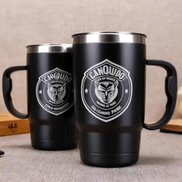 Imagem de Caneca Térmica Parede Dupla em Aço Inox Preta 650ml com Canudo - Estilo Com Logo