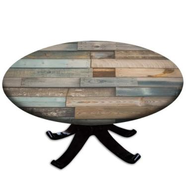 Imagem de FLDRNKTP Toalha de mesa rústica, com bordas elásticas, textura de madeira, textura de fazenda, ajustada, toalha de mesa decorativa para uso em ambientes internos e externos, adequada para mesa de 71