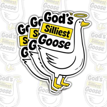 Imagem de Adesivo God's Silliest Goose (3 peças) - Adesivo engraçado fofo meme ganso com halo vinil à prova d'água para laptop, garrafa de água, copo, capacete, diário, caderno, carro - presente para amigos