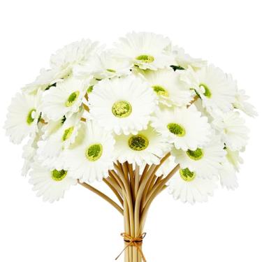 Imagem de AWARDSEN 15 peças de margarida branca gerbera flores artificiais, margaridas falsas, buquê de flores, 38 cm, margaridas artificiais para festa de casamento, decoração de cozinha