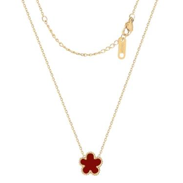 Imagem de KINFERTE Colar de trevo banhado a ouro 18K para mulheres, colar de trevo de quatro folhas, pingente de flor de dupla face, joias delicadas, presentes de aniversário para mães e mulheres, irmãs, avós