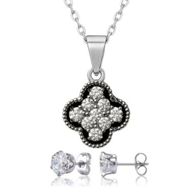 Imagem de Gargantilha Corrente Feminina Pingente Trevo Brilhante Aço Inox