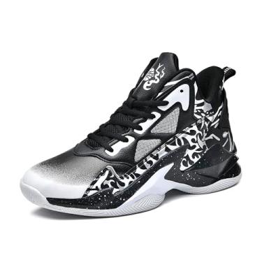 Imagem de Tênis de basquete masculino de cano alto com suporte de amortecimento de malha respirável e sola antiderrapante Equipamento de basquetebol(Black,37 BR)