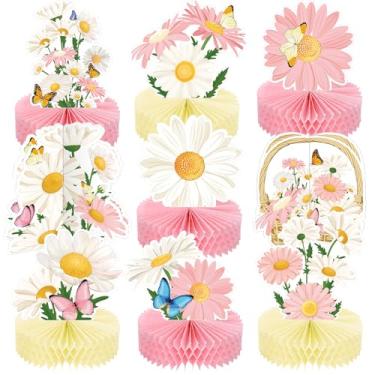 Imagem de 9 Pcs Daisy Flower Birthday Party Decorations Daisy Butterfly Honeycomb Centerpieces 3D Daisy Centerpieces for Tables Pink Daisy Table Toppers Boho Groovy Party Decorations Girl Baby Shower