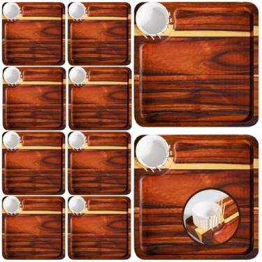 Imagem de Kit 10 Gamelas Petisqueira de Madeira Nobre Marítima Teca com Ramekim de Polietileno Não Quebra Tabua Frios Queijos Petiscos Quadrada