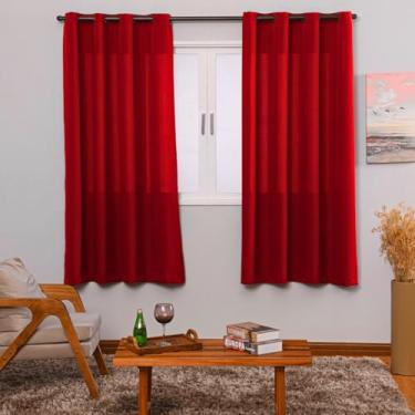 Imagem de Cortina Clássica Oxford Liso, 2,80m x 1,80m, com Ilhós Tabaco,100% Poliéster, para Varão de 2 Mts (vermelho)
