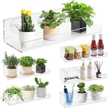 Imagem de Prateleiras para janela à prova de vento, pacote com 6 - conjunto de prateleiras flutuantes com ventosas de 38 cm para plantas de interior, jardins de ervas, livros e decoração, banheiro e cozinha