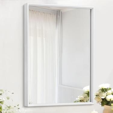 Imagem de AAZZKANG Espelho De Parede Retangular Grande, Branco, Com Moldura Metal, Para Banheiro, Quarto, Sala Estar, Entrada, Pendurado Verticalmente Ou Horizontalmente, 50,8 Cm X 40,6