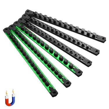 Imagem de ALOANES Organizador De Soquete Magnético 6 Peças, Trilhos Alumínio Resistentes, Kit Suporte Com Clipes Giratórios 360° Para Caixa Ferramentas, 1/2, 3/8, 1/4 Pol. X 80 (Verde E Preto)