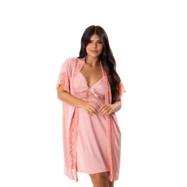 Imagem de Kit Camisola Com Robe Amamentação Feminino Gestante Para Amamentar Kit
