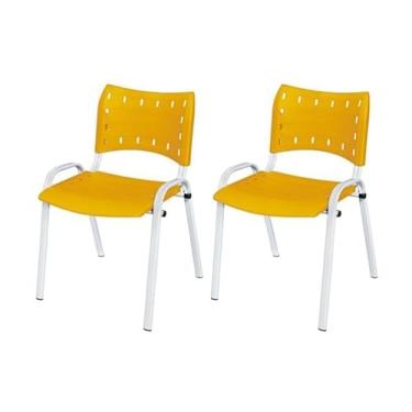 Imagem de Kit 2 Cadeira Iso Base Branco Igreja, Escola, Escritorio Amarelo