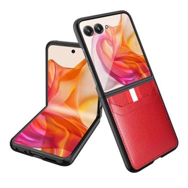 Imagem de HAO RIYLN Capa de couro para Motorola Razr 60, protetor de tela integrado, com compartimentos para cartões, carteira, proteção total, capa de telefone, vermelha, 60
