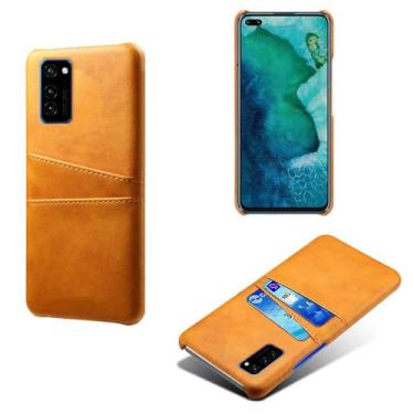 Imagem de Capas Compatível com Huawei Honor V30 Pro,Caso de couro PU-Tampa de telefone a prova de choque com 2 slots de cartão,Proteção anti-impressão digital e anti-gota-Yellow