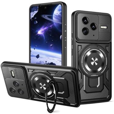 Imagem de Ysnzaq Capa protetora para Xiaomi Poco F7 Pro, proteção para câmera, suporte giratório de 360° e ímã de carro, capa de telefone para Xiaomi Redmi K80 YJ preta