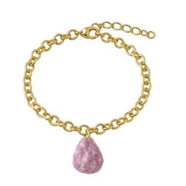 Imagem de Pulseira de Lepidolita Rosa - Cristal Natural, Banho Ouro 18k