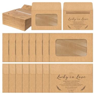 Imagem de Maitys 100 pacotes de lembrancinhas de casamento Lucky in Love para convidados primavera verão envelope kraft saco kraft com janela pacotes de armazenamento de sementes resseláveis para jardim