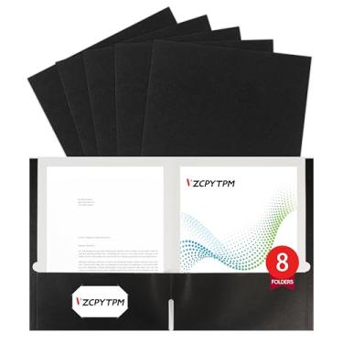 Imagem de 8 pacotes de pastas de arquivo pretas com dois bolsos, tamanho carta de pasta de arquivo, 21 x 28 cm para escritório, escola e casa, pasta de arquivos organizadora
