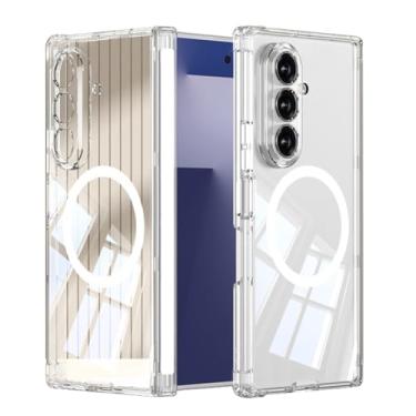 Imagem de POYUFRG Capa magnética para Samsung Galaxy Z Fold 7, capa fina HD transparente antiamarelamento com capa de proteção de dobradiça de lente com tudo incluído, branca, Z Fold 7
